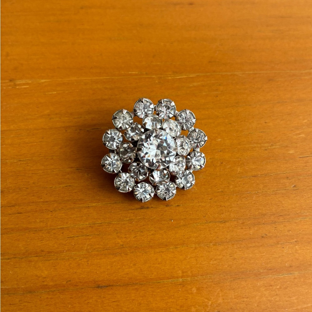 Elegant Silver Crystal Flower Pin